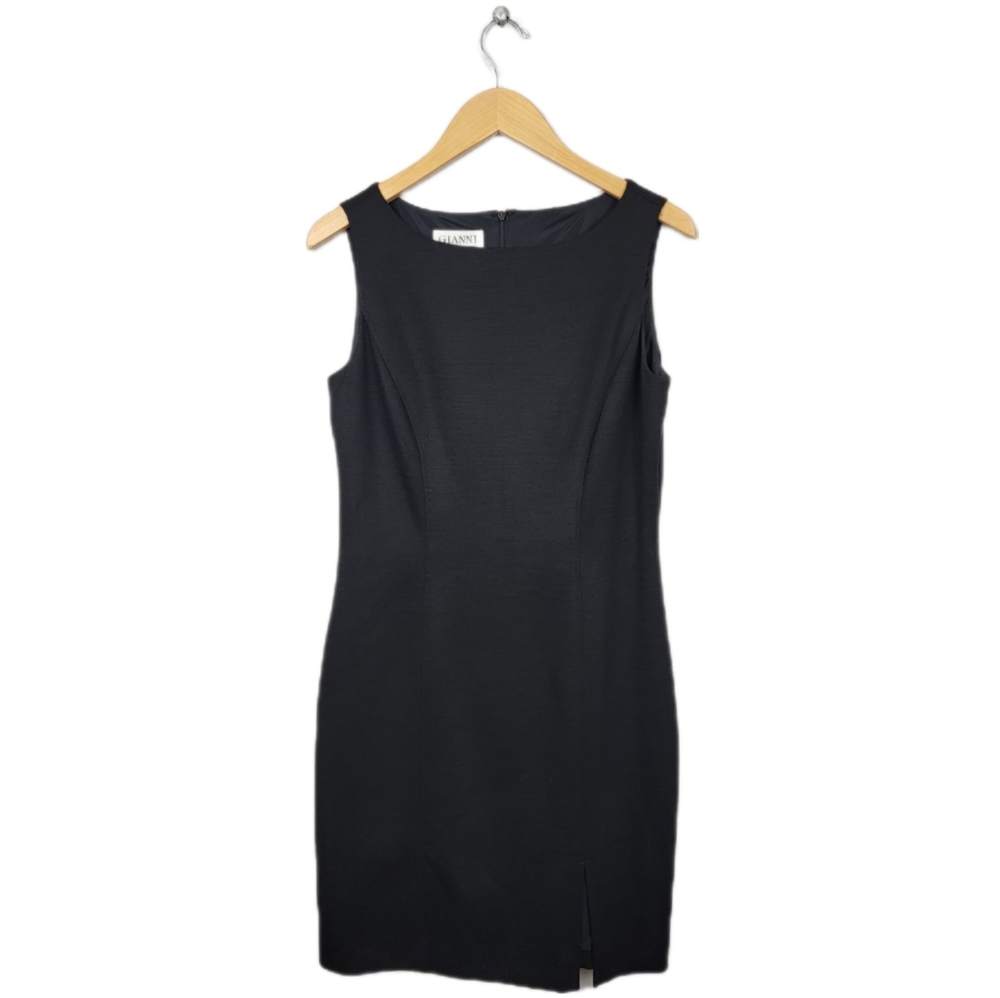 GIANNI 100% Wool Sleeveless Black Sheath Dress